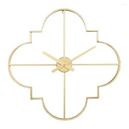 Wall Clocks 24"x24" Gold Metal Open Frame Quatrefoil Clock Elegant Glam Style Silent Analogue Battery Operated Indoor Home Decor