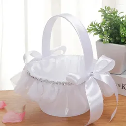 Party Decoration Portable Mini Wedding Flower Baskets With Bow Girl Basket Handle For Romantic Supplies