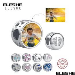 Alloy Beads Eleshe 925 Sterling Sier Child Cute Footprints Round Bead Fit Original Bracelet Custom Po Charms Fashion Jewellery Making D Dhbrm