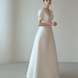 KOYOUN V Neck Simple Wedding Dresses with Short Puff Sleeves Bride Gowns A Line Korean vestidos de novia 2024 240329