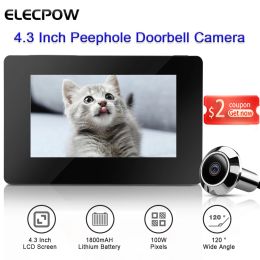 Doorbell Elecpow 4.3 Inch Peephole Door Viewer Doorbell Camera 120° Lcd 100w Pixels Smart Electronic Cat Eye Door Camera Outdoor Monitor