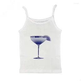 Women's Tanks Sexy Y2k Aesthetic Vintage Harajuku Slim Tank Top Grunge Goblet Print Sleeveless Crop Streetwear 2000s Girl Camisole