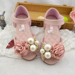 Sneakers Flower Beading Sandals for Girls Genuine Leather Fishmouth Kids Summer Shoes Princess Party Dress Shoes Flat Beach Sandalias