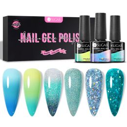 Gel UR SUGAR 6pcs/set Gel Nail Polish Blue Pink Thermal Glitter Sequins Soak Off UV LED Gel Nail Art Manicure Kits Set Gift Box