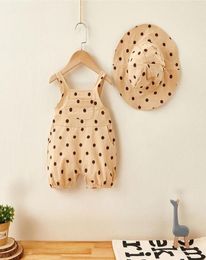 Newborn Toddler Dot Jumpsuit Romper Hat 2PCS Boys Girls Sleeveless Cotton Fashion Infant Baby Clothes Set Sunsuit 2010298957331