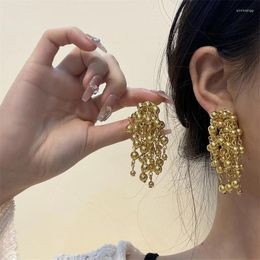 Backs Earrings Retro Metal Beaded Tassels Temperament Ear Clip Female