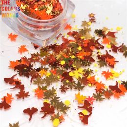 Glitter TCT840 Autumn Maple Leaf Nails Art Sequins Tips Manicure Mixed Fall Leaves Glitter Weeds Flakes Winter Christmas Nail Supplies