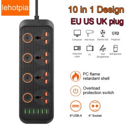 Adaptors Network Philtre Power Strip with Extension Cord Usb Port Multiprise Smart Home Eu Us Uk Universal Plug Ac Separate Control Outlet