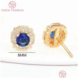 Stud Earrings 7887 2Pcs 7Mm 8Mm 24K Gold Colour Brass With Zircon Square Shaped High Quality Diy Jewellery Findings Wholesales Drop Deliv Otocu