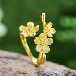 Cluster Rings Real S925 Sterling Silver Pastoral Style Flower Open Ring Simple Fashion Fine Jewellery Gifts For Women