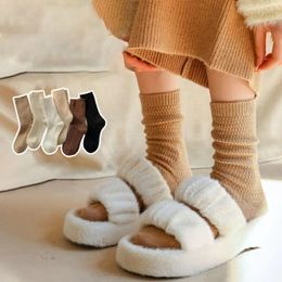 Women Socks Thickened Warm Winter Cute Kawaii Fashion Middle Tube All-match Solid Color Wool