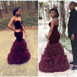 Burgundy Red African Prom Dress Sexy Sweetheart Ruffles Long Special Occasion Dress Formal Party Dress Plus Size vestido de festa 1123336