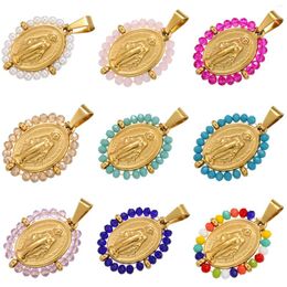 Pendant Necklaces 1PC Classic Gold Colour Oval Virgin Mary Pattern Charms For Jewellery Making Colourful Necklace Bracelet Earrings DIY