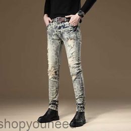 Jeans in moda tendenza a metà ascesa tendenza giovanile lazy lavata in stile primaverile slim fit pantaloni lunghi per uomini