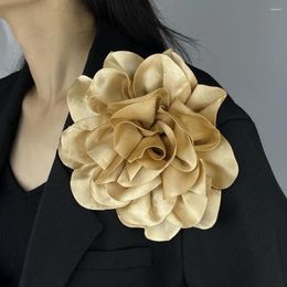 Brooches 19CM Large Flower Brooch Fashion French Badge Satin Ornamental Pin Handmade Clothing Accessory Lapel