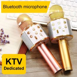 Microphones Home Party 2in1 Bluetoothcompatible Singing Microphone Professional Tuning Karaoke Player Mic Low Delay Rose Gold