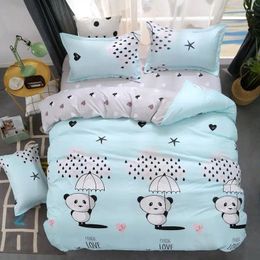 Bedding Sets Cute Panda Pattern Blue Duvet Cover 3/4 Pcs Set Kids Child Boy Soft Cotton Bed Linen 24