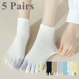 5 Pairs Antislip Toe Socks Women Five Finger Cotton Low Cut Ankle with Separate Fingers Yoga Pilates Sports 240408