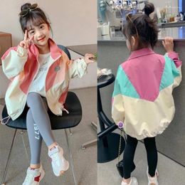 Jackets Girls Thin Colorblocking Trench Coats Spring Fashion Autumn Children Clothes Big Casual Zipper Outerwear 2-10 Years