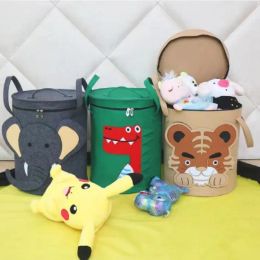 Baskets Cartoon Animal Storage Basket Elephant Lion Dinosaur with Lid Storage Bucket Foldable Toy Clothe Sundries Container Tool