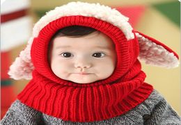 Baby Winter Crochet Warm Hats Cap Girls Kids Handmade knit Woolen yarn caps cute dog shape ear warmer scarf hat WXY1709905607