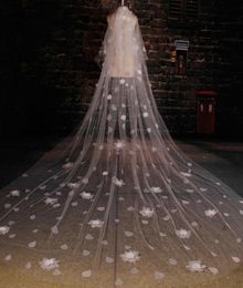 Romantic Cathedral Wedding Veils Drop Flowers Ivory Tulle Long Bridal Veil Bride Wedding Accessories5753019