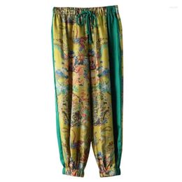 Women's Sleepwear 4011Colored Pants Type Chinese Style Printing Imitation Mulberry Silk Trousers Summer Nine-point Pyjamas