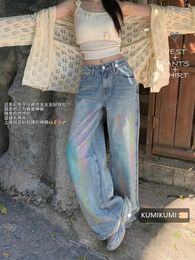 Women's Jeans Tie Dye Women American Style Washed Vintage Loose Y2K Casual High Waist Sweet Fashion Streetwear Female Straight Chic