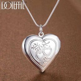 Pendant Necklaces Hot Silver Color Necklace 18 Inches Heart Photo Frame Pendant For Women Fashion Jewelry Wedding Anniversary Gifts240408