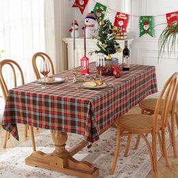 Table Cloth Checkered Colored Christmas Decoration Woven Polyester Cotton Red Green Family Party Cover