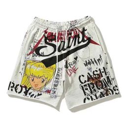 Men's Shorts Saint Michael Cartoon Graffiti Print Washed Vintage Shorts Top Quality 1 1 Loose Casual Mens Womens Summer Saint Michael Shorts J240402