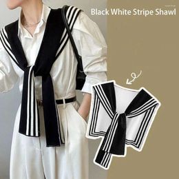 Scarves Black And White Striped Shawl Spring Autumn For Women Outer Shirt Knitted