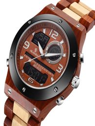 Real Wood Watch Men Dual Time Display Digital Wooden Wristwatch Relogio Masculino Solid Natural Wood Watch Male Back Light Clock L9192662