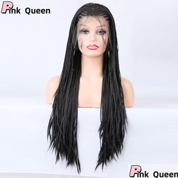 Lace Wigs European And American Fashion Chemical Fibre Wig 13X4 Front Three Dreadlocks Black 26 Inch Long Vacation Hair Drop Delivery Otl7R