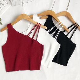 Women's Tanks Heiar Women Plain Sexy Crop Tops Knitted Halter Y2K Camisoles Off Shoulder Tube Cute Candy For 2024 Summer