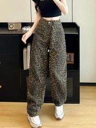 Women's Jeans 2024 Leopard Women Denim Pants High Waisted Baggy Y2k Hip Hop Girl Loose Straight Streetwear Full Length