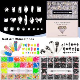 Decorations 2800pcs New Multisize Nail Art Rhinestones Shiny Diamond Rhinestones Set Ab Flatback Glass Gems Diy Nail Art Decorations