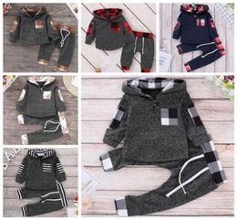 INS Baby Clothes Set Floral Girls Hoodies Pants 2pcs Sets Plaid Infant Boy Tracksuits Designer Children Outfits Fashion Baby Cloth4147099