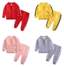 Toddler Tracksuits Casual Kids Sports Coat Pants 2pcs Sets Long Sleeve Boys Activewear Solid Girls Outfits Boutique Baby Clothing 1814207