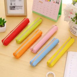 Strip Shape Pencil Case Dots Canvas Candy Color Pens Storage Bag Simple Small Fresh Stationery Pouch Student