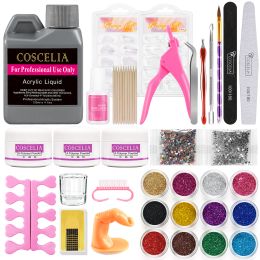 Kits COSCELIA 8g Acrylic Powder 120ml Nail Liquid Glitter Polwder Nail Kit With UV LED Lamp Nail Art Tools Manicure Acrylic Nail Set