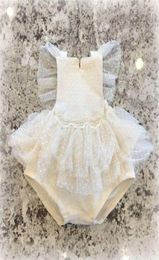 Jumpsuits 2Pcs Fashion Baby Girls Rompers Infant Dot Pattern Lace Splicing Sleeve Backless Bow Headwear Summer Clothes7683630