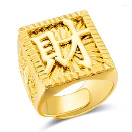 Cluster Rings JENNIESA Luxurious Fashion Boys 18K Gold Ring Ladies Open Square Word Wealth Wedding Gift