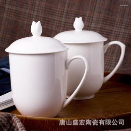 Mugs Bone China El Office Pure White Conference Tea Cup Ceramic Chinese Mug With Cover Business Gift