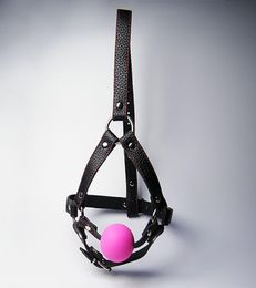 Latest Female Adjustable Black Leather Harness With Silicone Mouth Gag Ball Bondage Gear Passion Flirting BDSM Sex Toy Black Pink3347125