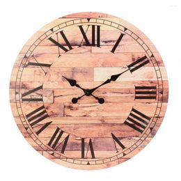 Wall Clocks Vintage Roman Numeral Wooden Clock 23.5" Rustic Antique Natural Wood Print Round Analog Indoor Brown Keyhole Hanger Easy