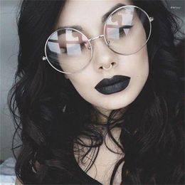 Sunglasses Frames Oversized Clear Round Glasses Silver Metal Frame Vintage Big Circle Brand Designer Huge Nerd Eyeglasses Women