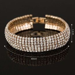 Popular Bracelet with Diamond Inlay and Crystal Rhinestone Bracelet, Full of Diamonds, 6 Arc Arranged Bride Accessories