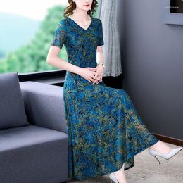 Party Dresses 2024 Summer Thin Flower Jacquard Short Sleeve Dress Fashionable Ice Silk High Elastic Mesh Long Large Swing Skirt