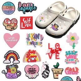 Shoe Parts & Accessories Wholesale 100Pcs Pvc Self Love Club Take Care Of Yourself Sandals Buckle Charms Woman Decorations For Backpac Dh2Je